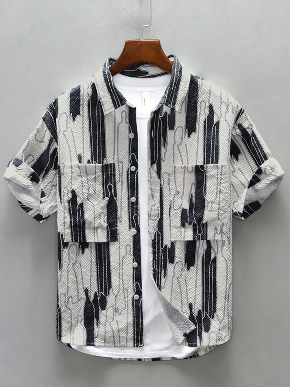 Men's Plus Size Printed Button Up Short Sleeve Shirt, image 2
