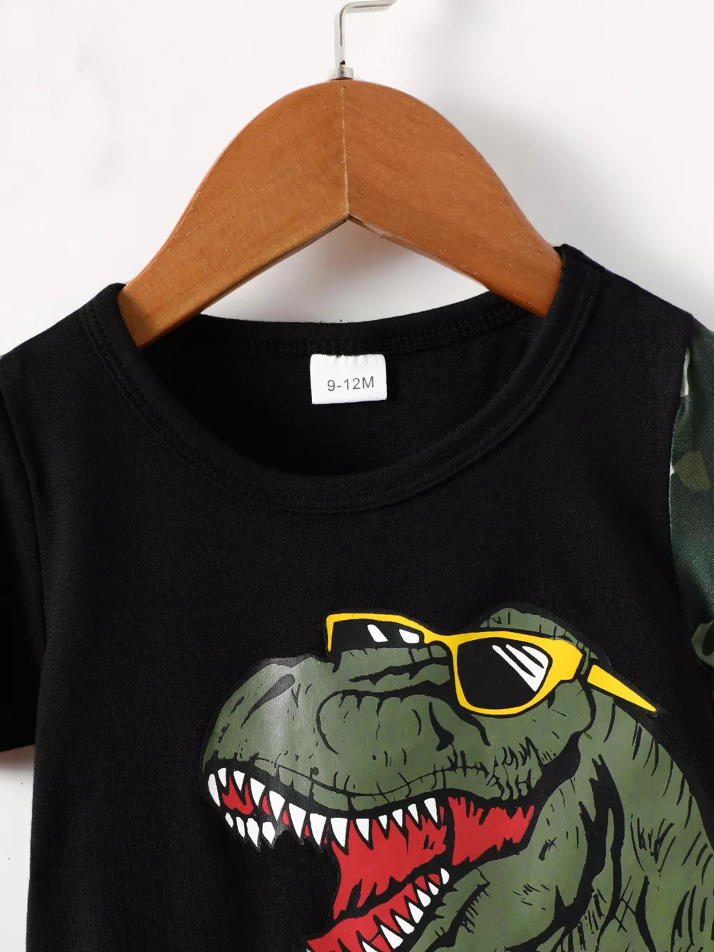 Children's Dinosaur Round Neck Tee and Camo Shorts Set, image 3