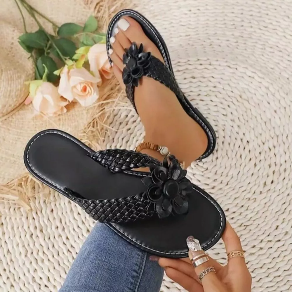 Floral Accent Braided Thong Sandals, image 3