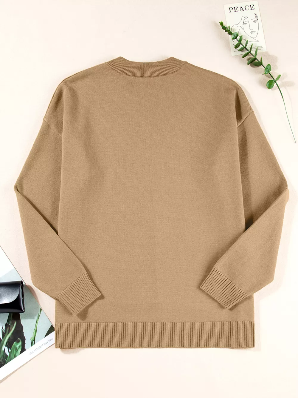 Center Seam Drop Shoulder Pullover Solid Sweater, image 10