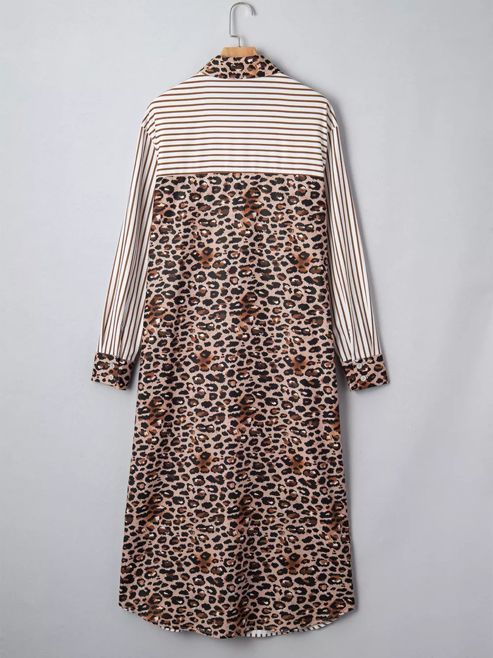 Striped Leopard Print Button Up Shirt Dress, image 8