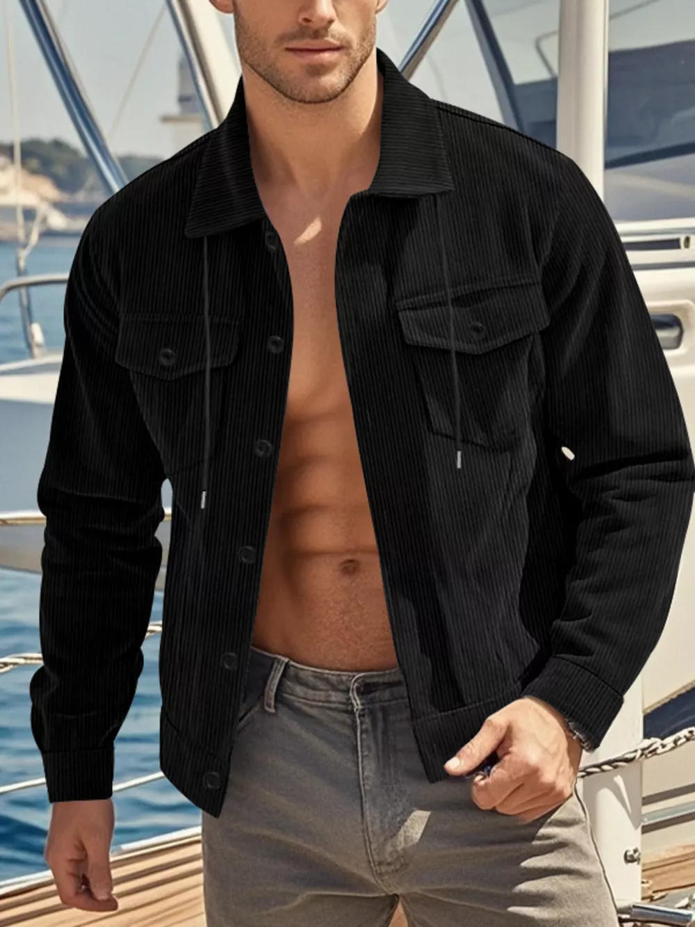 Men's Full Size Corduroy Button Up Casual Jacket Plus Size, image 3