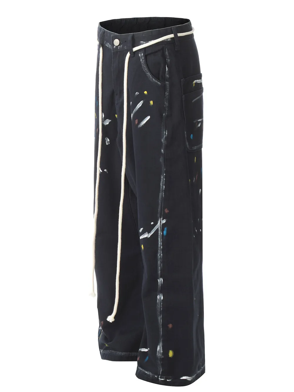 Men's Artistic Paint Splatter Wide Leg Baggy Jeans, image 2