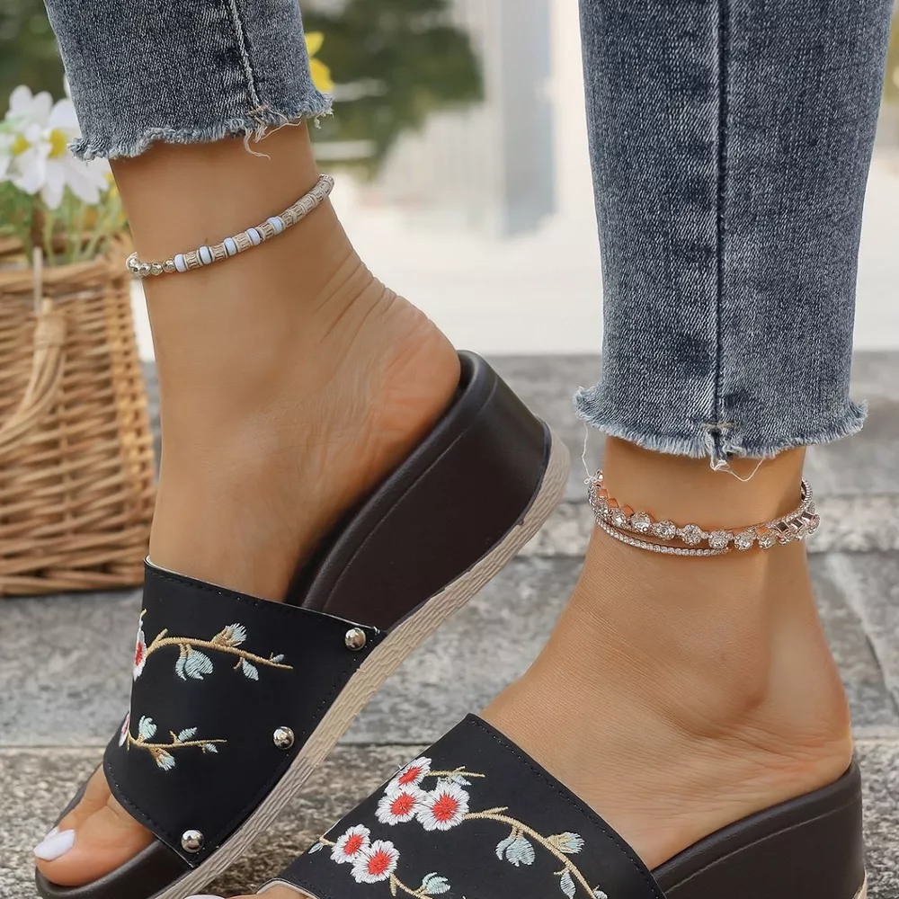 Floral Embroidered Wedge Sandals, image 15