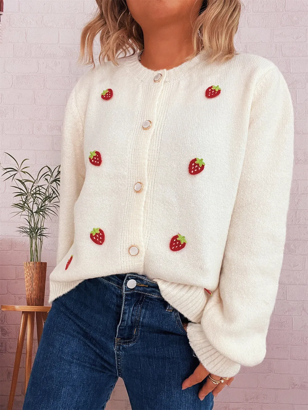 Strawberry Button Up Long Sleeve Cardigan, image 16