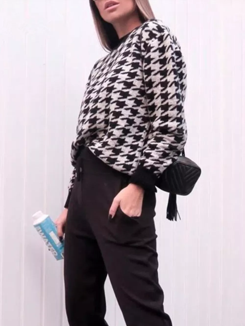 Houndstooth Pattern Oversized Sweater, image 6