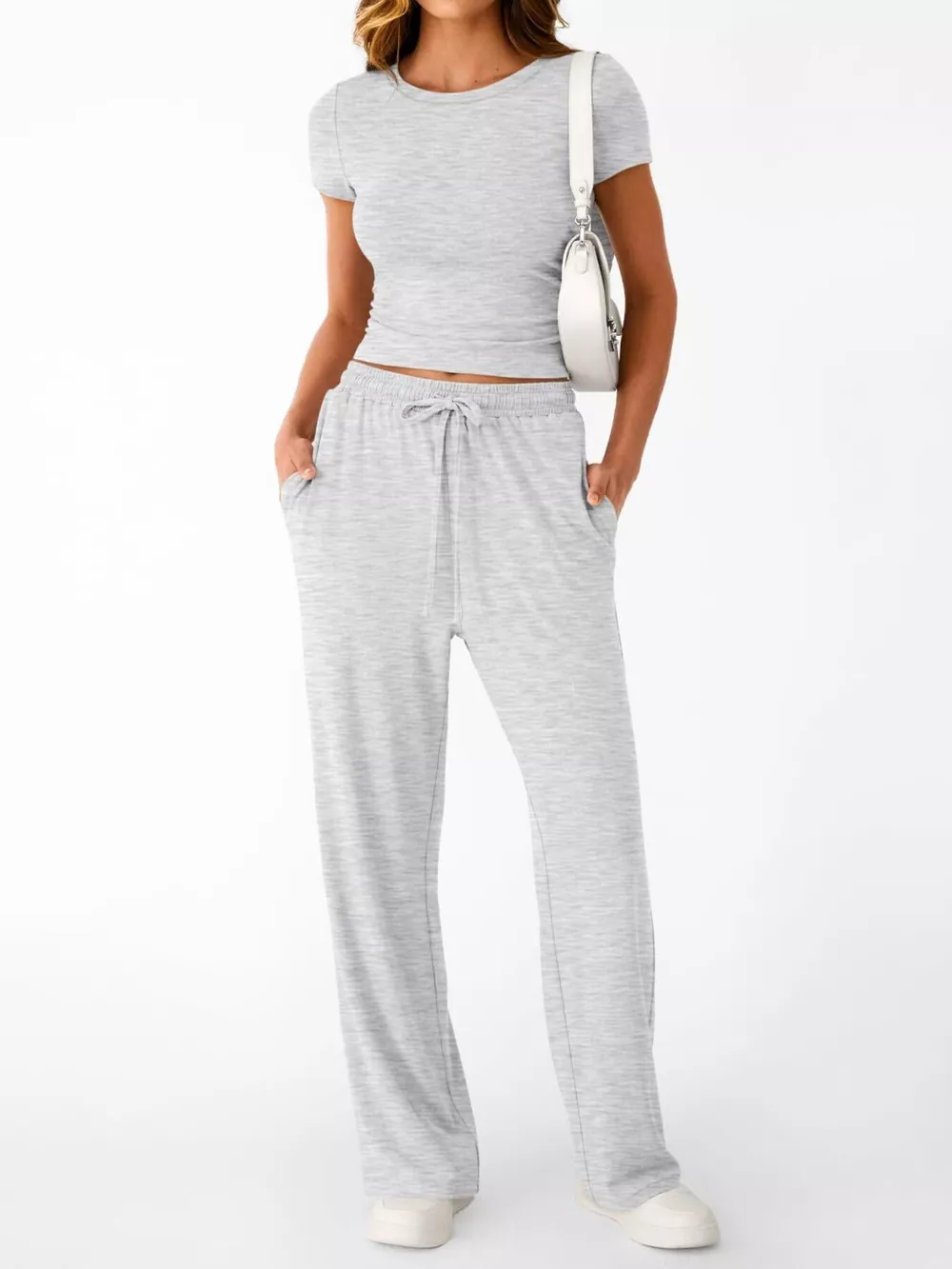 Round Neck Short Sleeve Tee and Pants Set, image 2