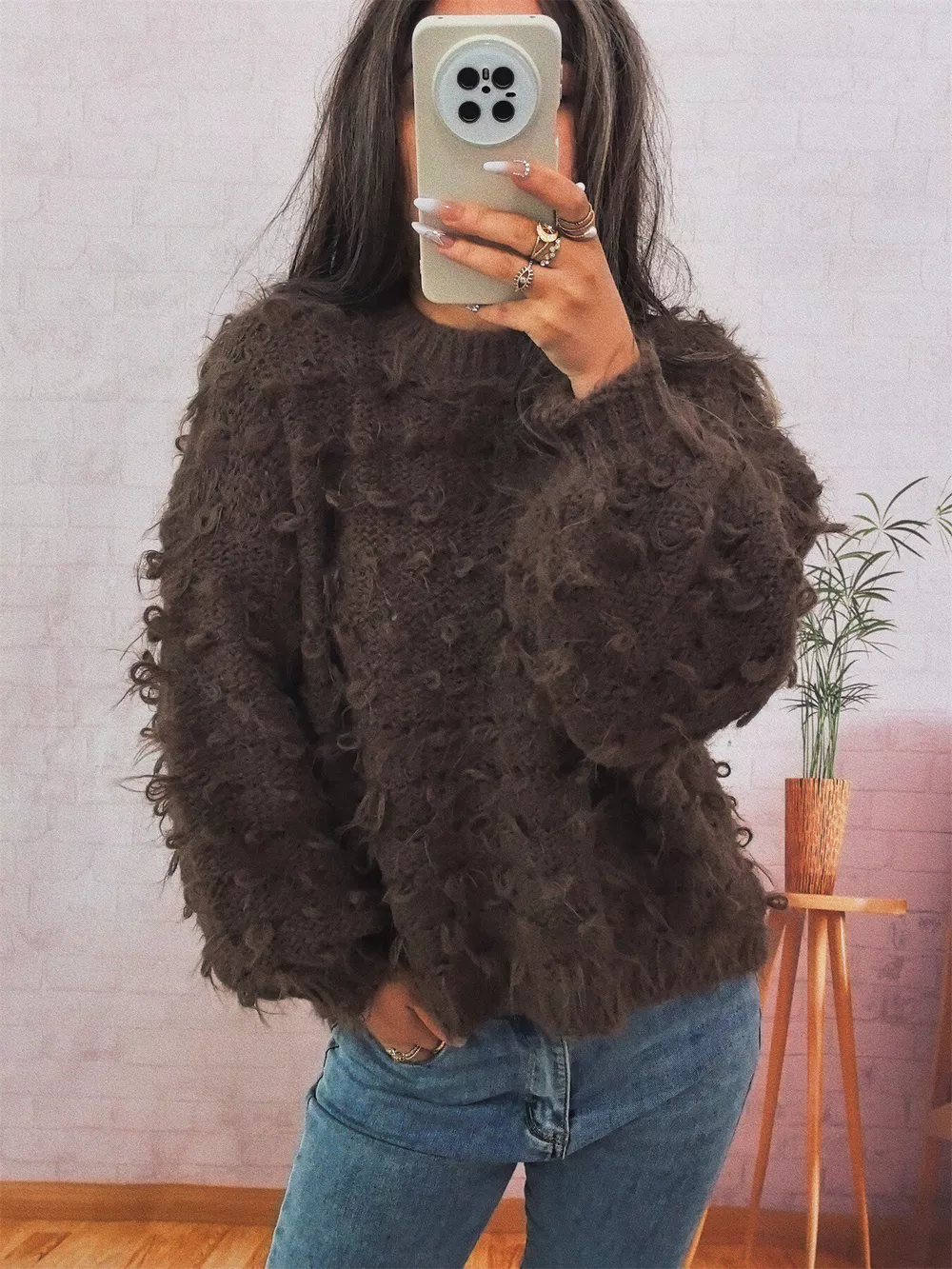 Chunky Round Neck Long Sleeve Sweater, image 7