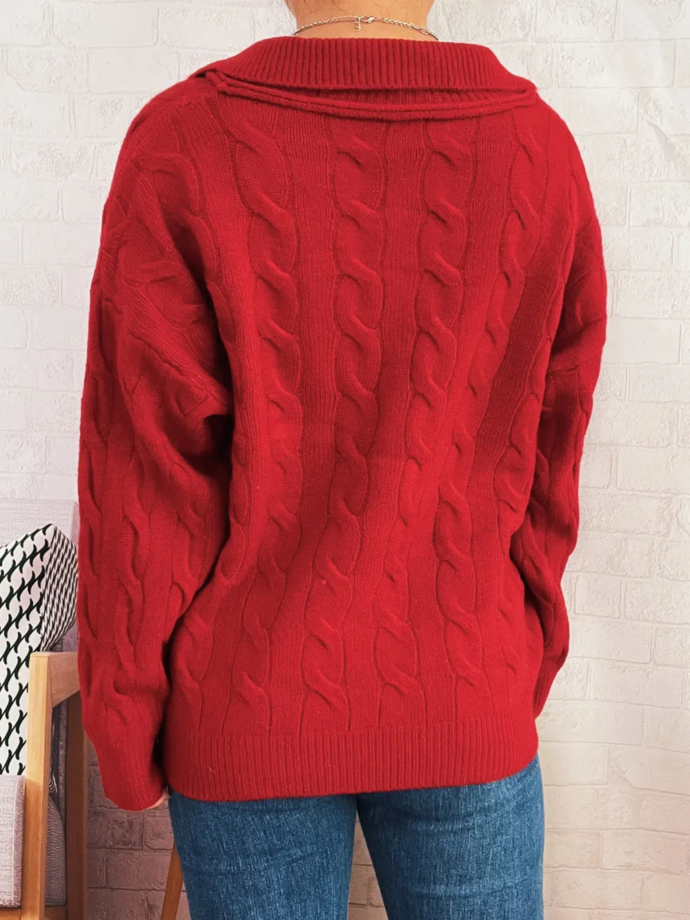 Cable Knit Johnny Collar Sweater, image 22