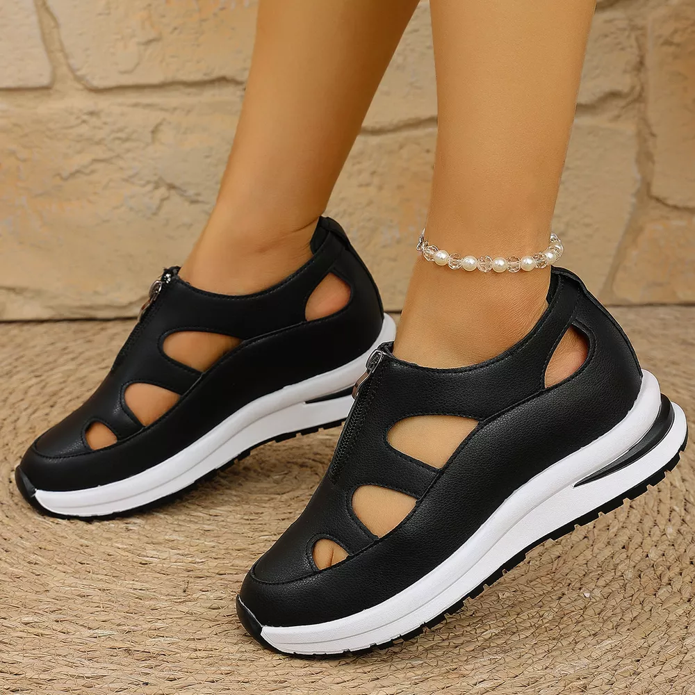 Cutout Zipper Wedge Sneakers, image 8