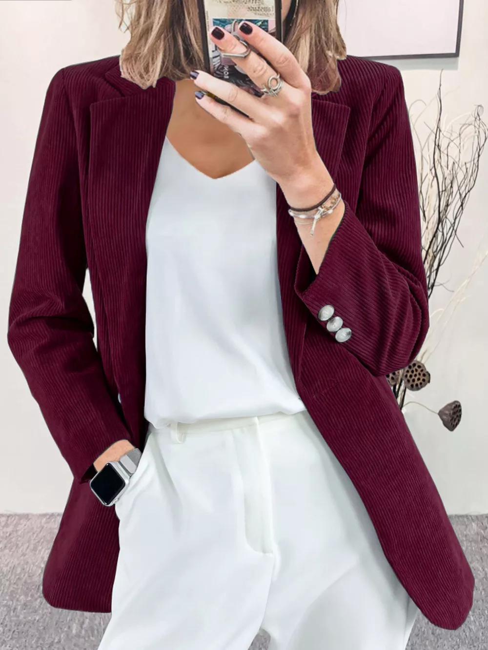 Corduroy Lapel Collar Casual Blazer, image 16