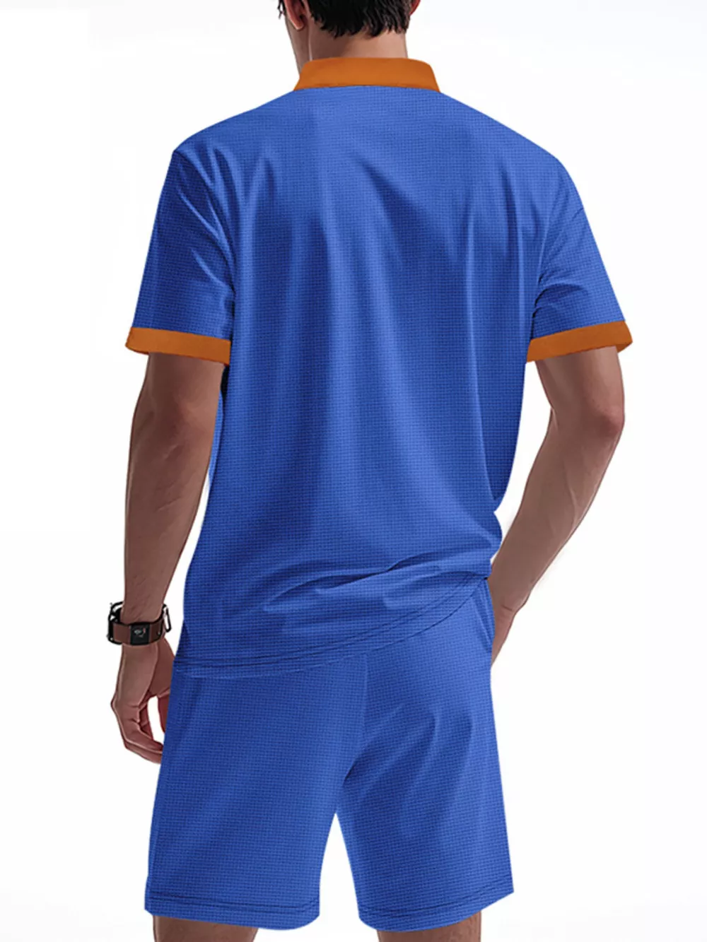 Men's Full Size Lace-Up Collar Casual Top and Shorts Set Plus Size, image 4