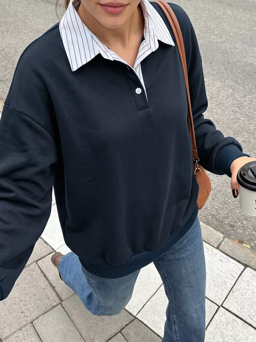 Button Detail Dropped Shoulder Sweatshirt, image 4
