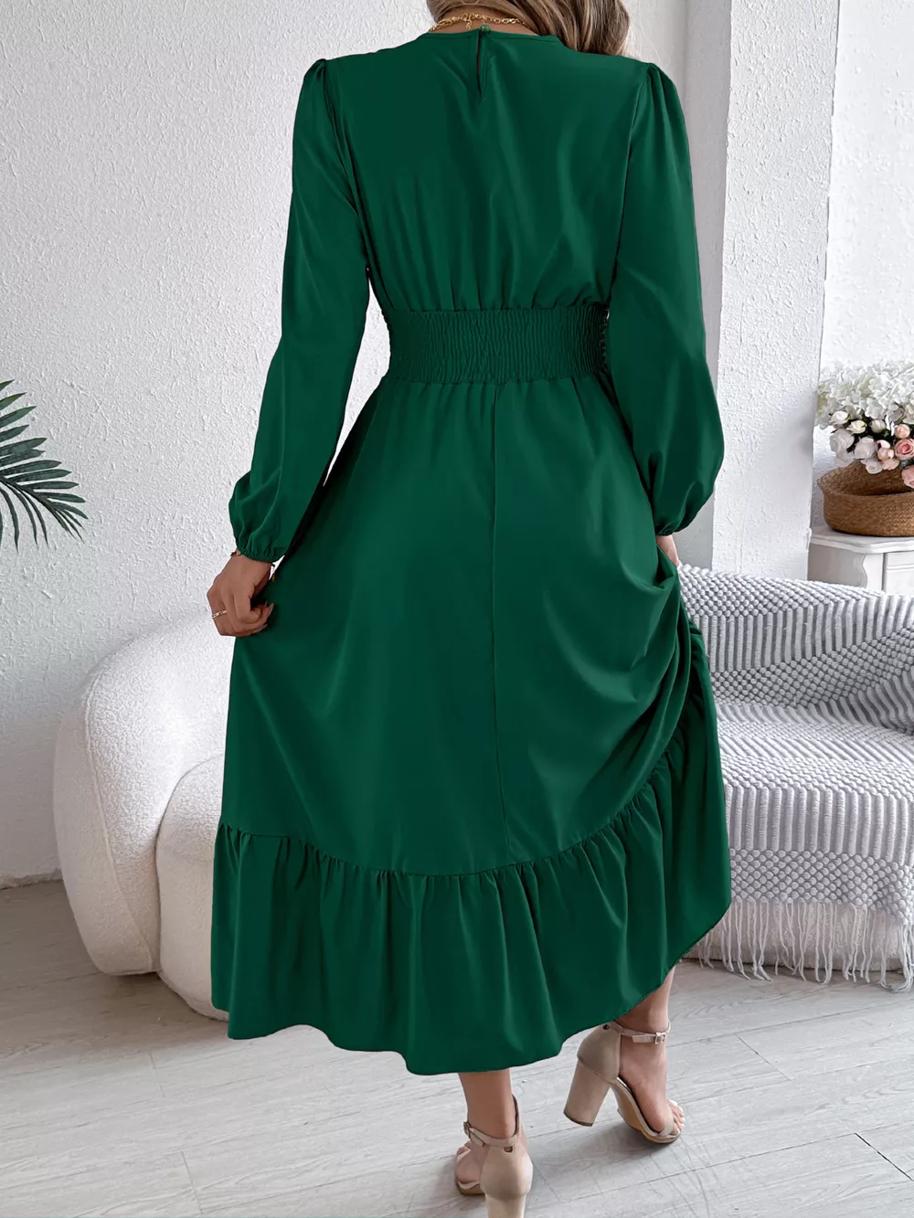 Round Neck Balloon Sleeve Tiered Dress, image 12