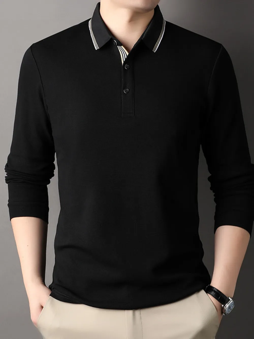 Men's Button Detail Long Sleeve Polo, image 4