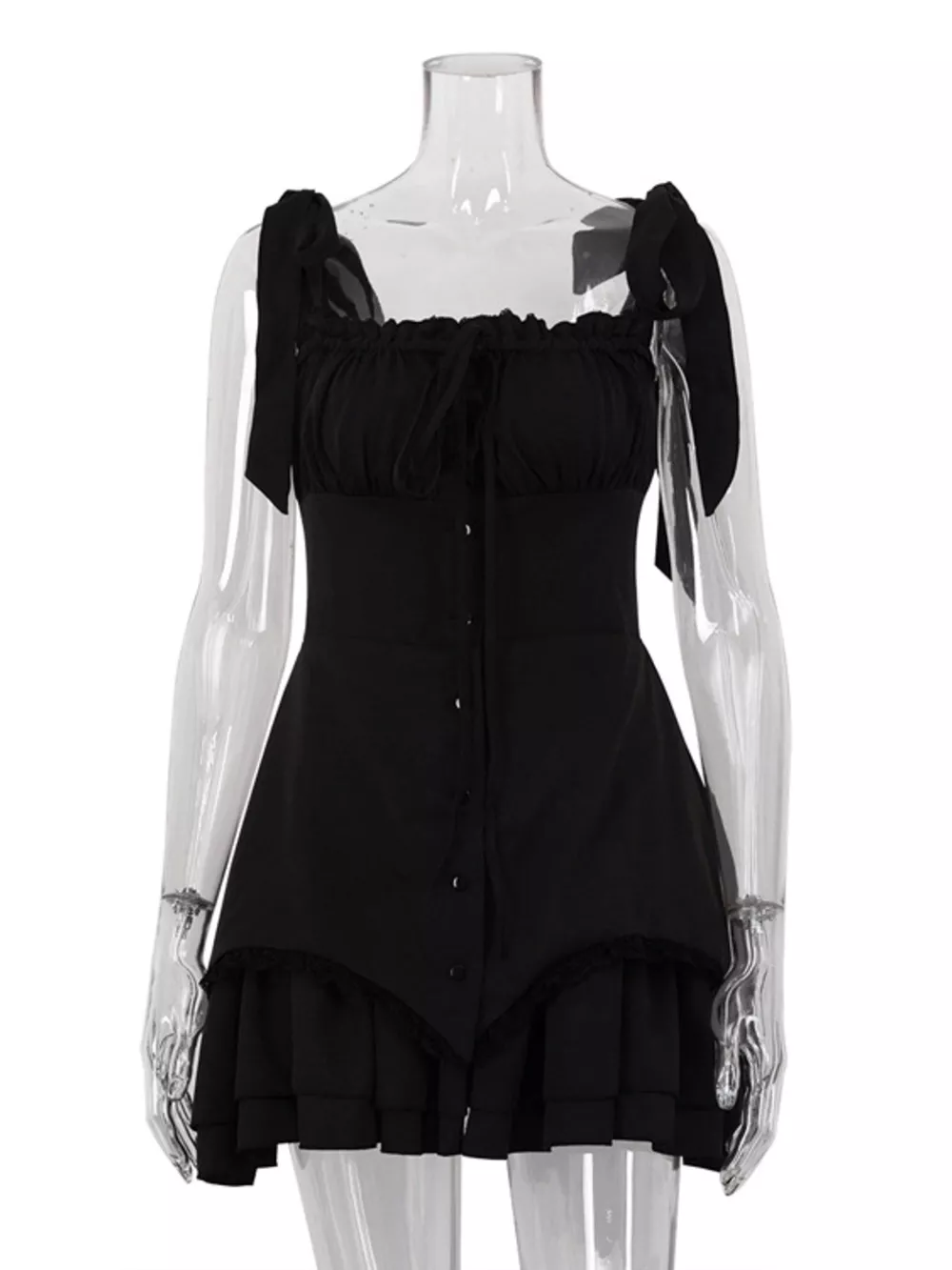 Tie-Shoulder Ruffled Mini Dress, image 9