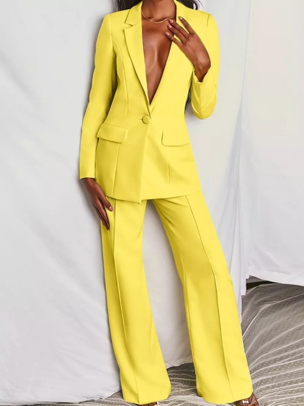 Full Size One Button Blazer and Wide-Leg Pants Set Plus Size, image 10