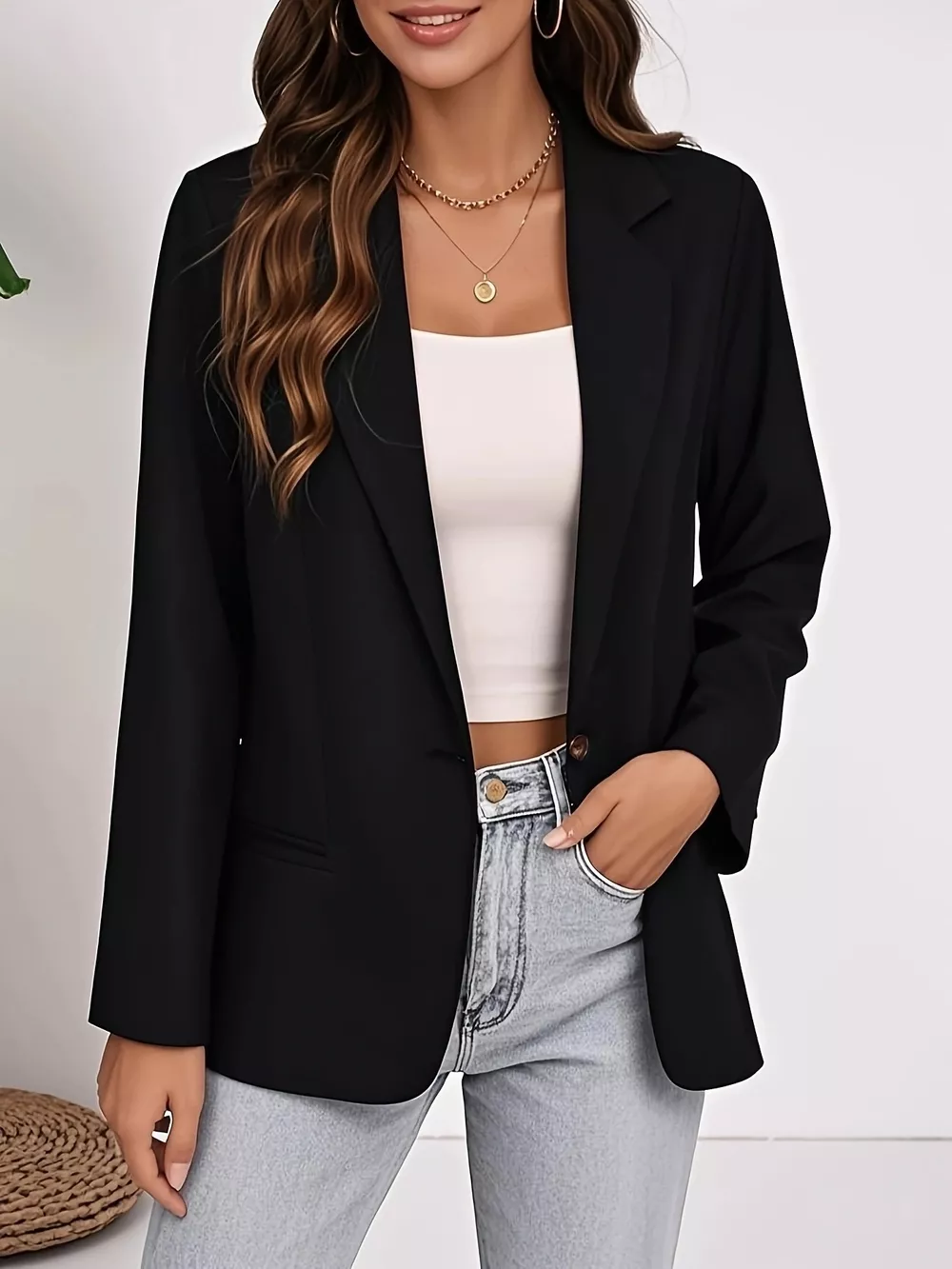 Plus Size Lapel Collar Single-Button Blazer, image 5