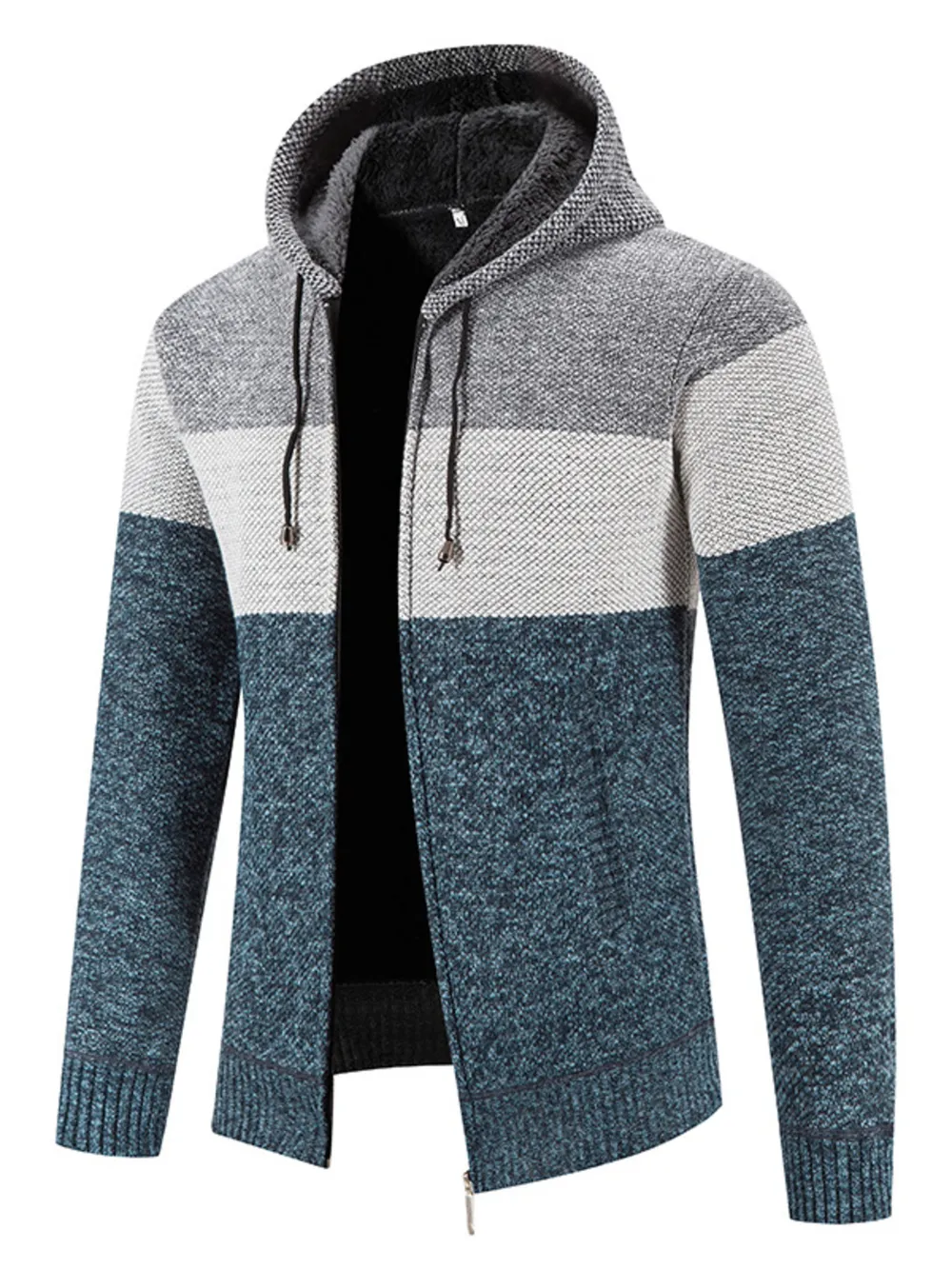 Men's Plus Size Drawstring Color Block Zip Up Cardigan