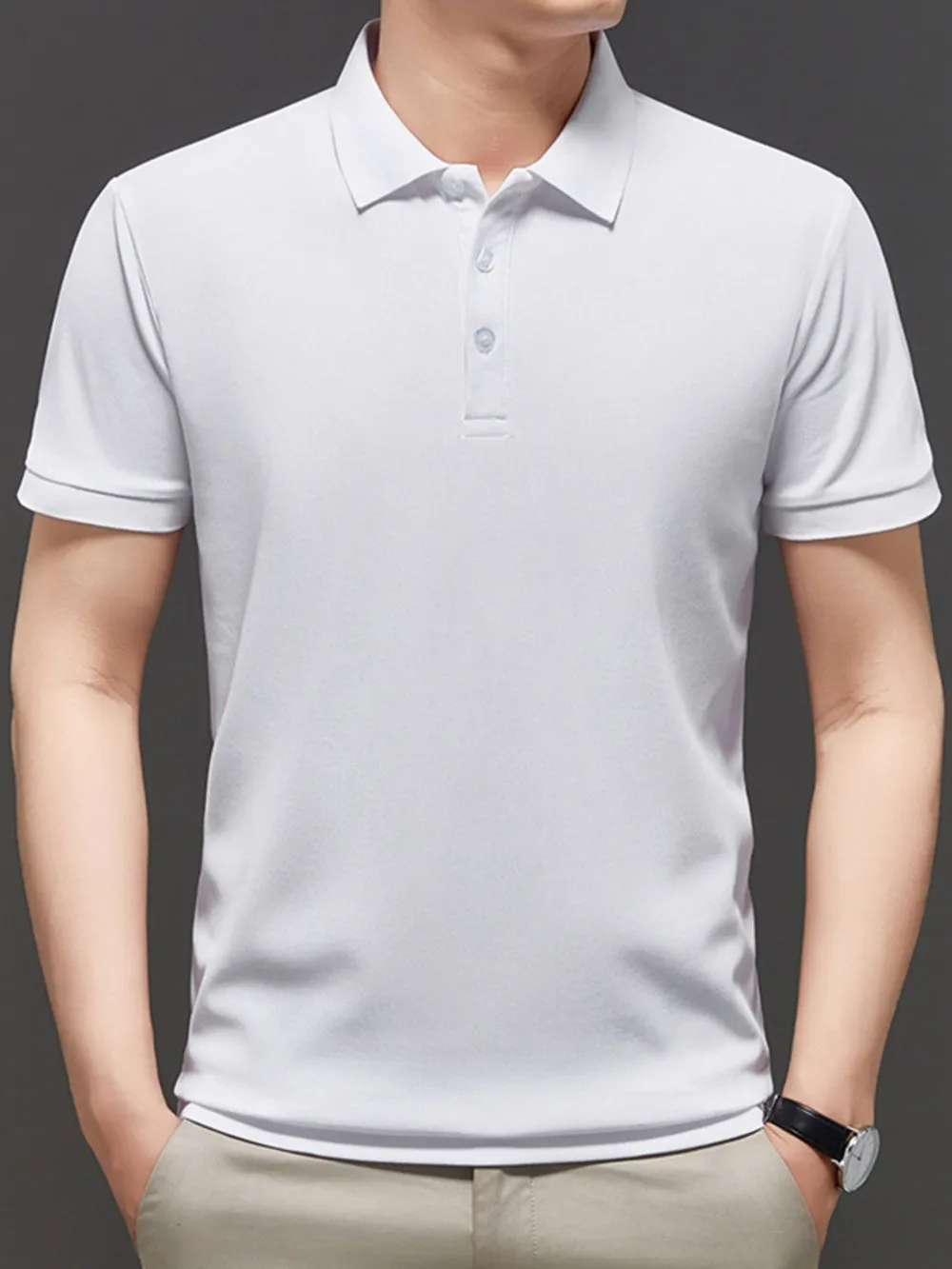 Men's Plus Size Button Detail Short Sleeve Polo, image 3