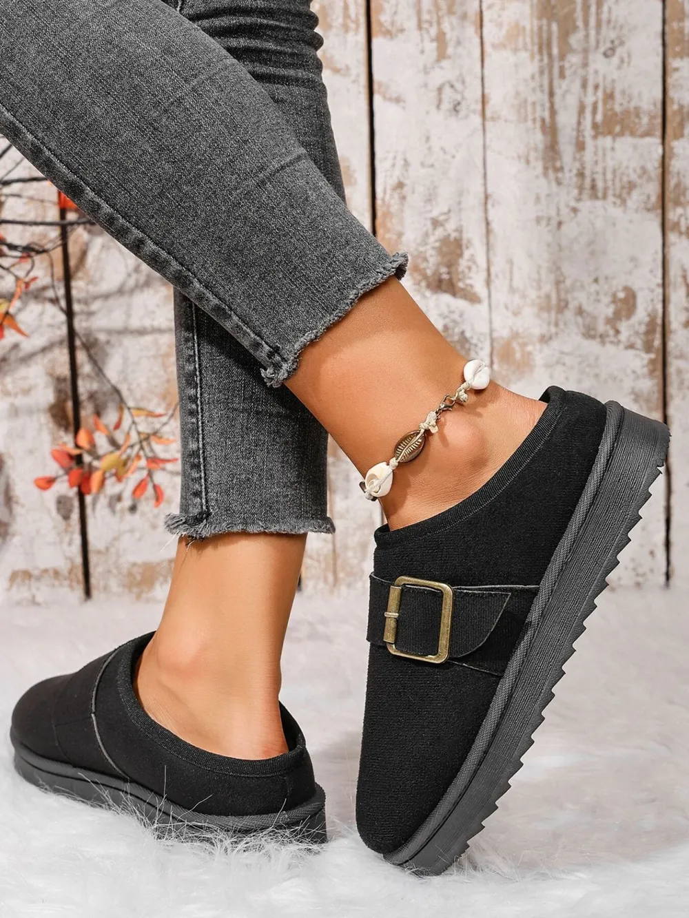 Cozy Buckle Suede Winter Slippers, image 3
