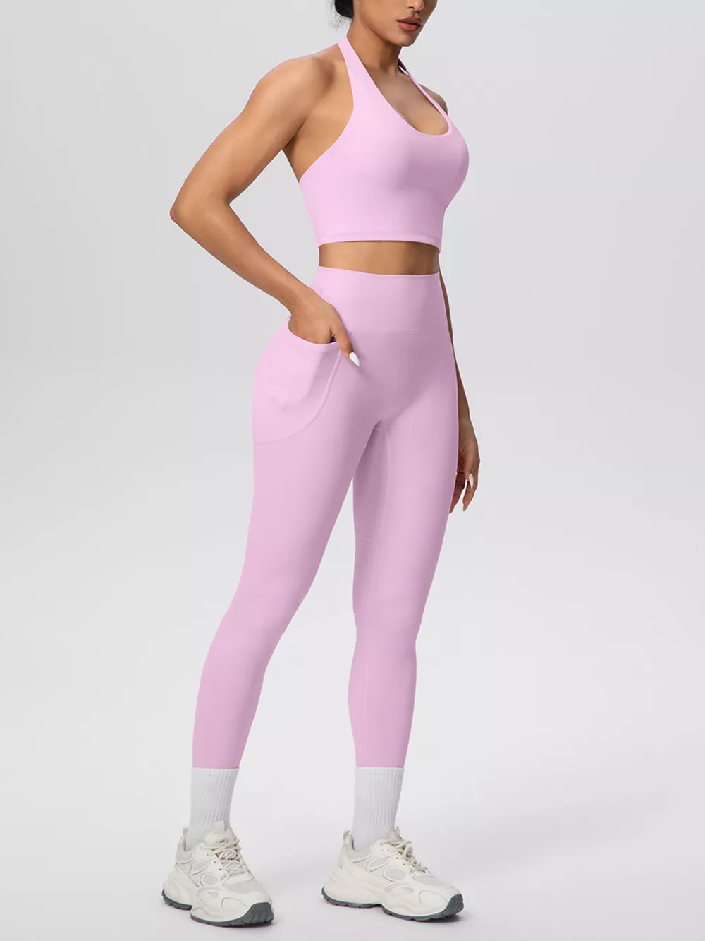Halter Neck Crop Top and High-Waisted Leggings Active Set, image 30