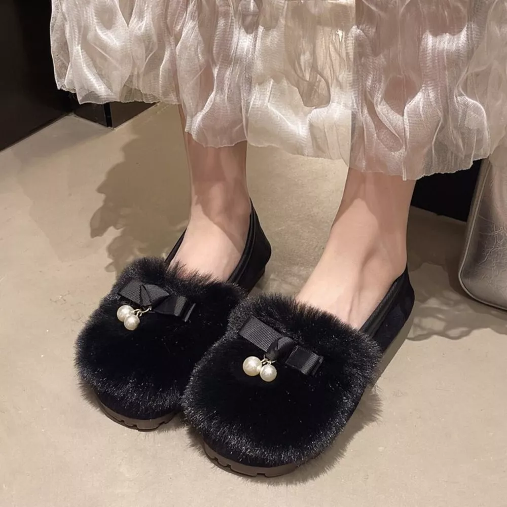 Fuzzy Pearl Bowknot Slip-Ons, image 8