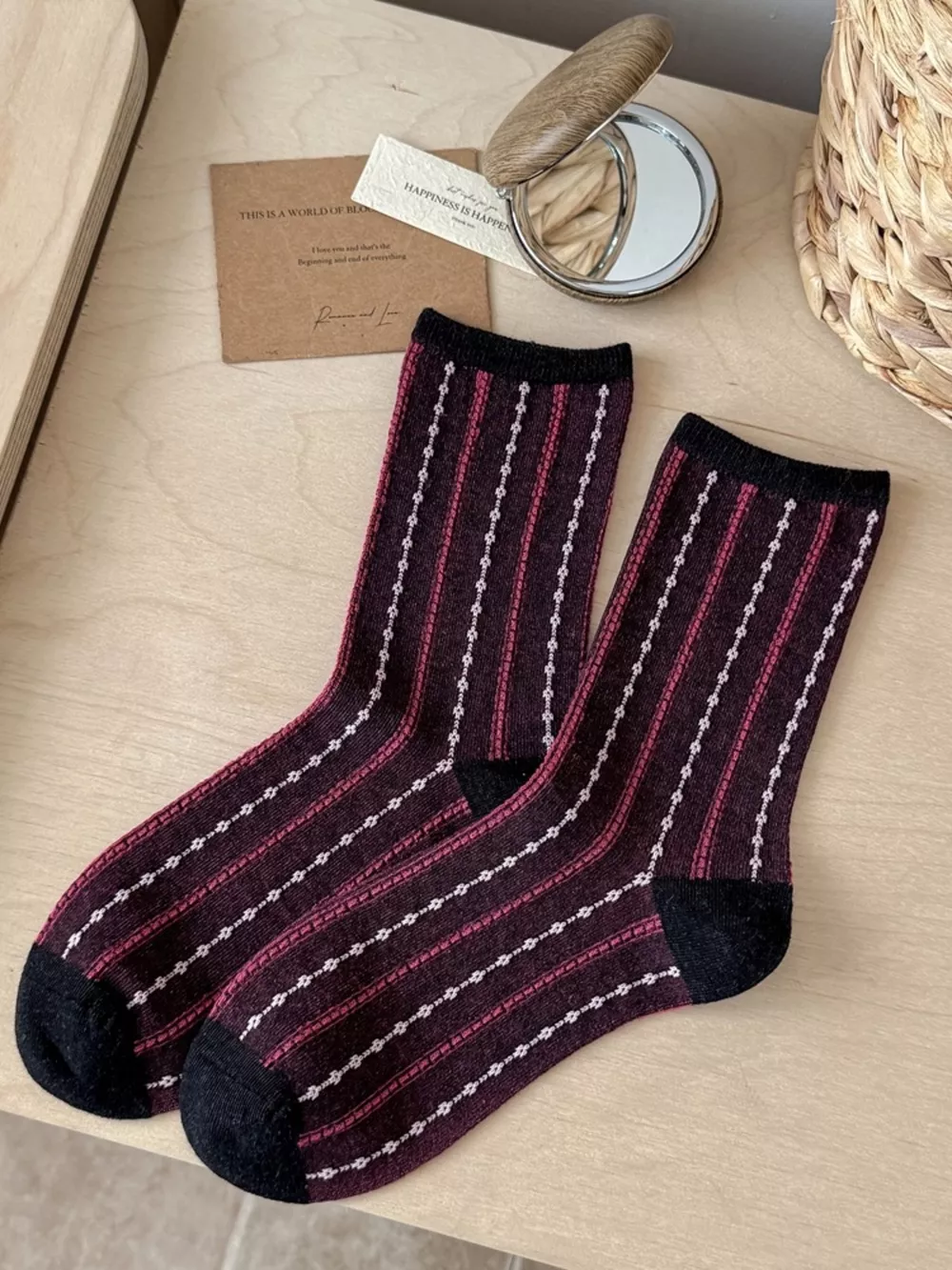 Vintage Striped Mid-Calf Cotton Socks, image 6