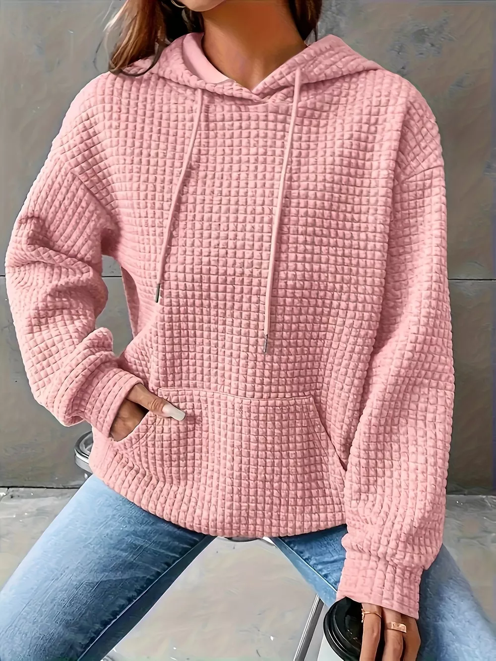 Textured Knit Drawstring Hoodie, image 10