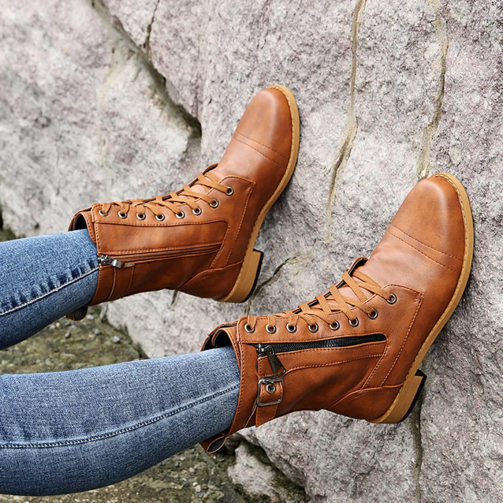 Lace-Up Ankle Boots with Zipper Detail, image 9