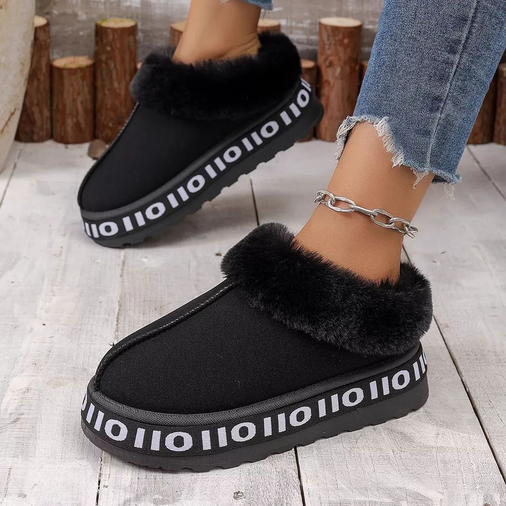 Round Toe Plush Lined Ankle Boots