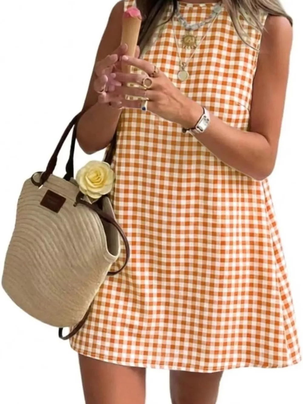 Gingham Sleeveless A-Line Mini Dress, image 9