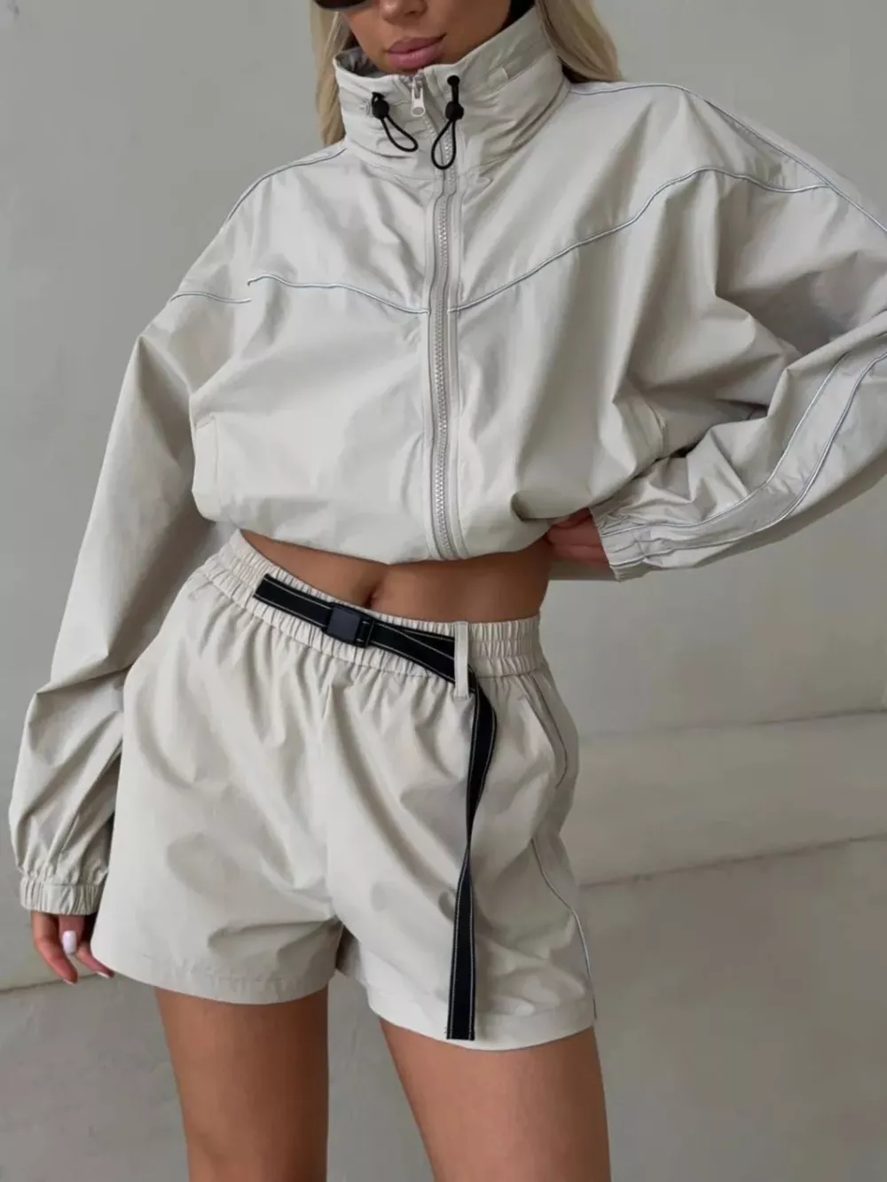 Drawstring Zip-Up Jacket and Shorts Set, image 17