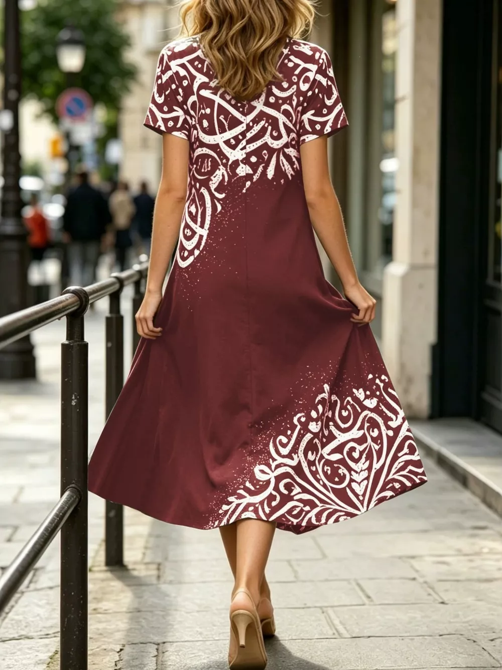 Printed Short Sleeve Midi Dress, image 5