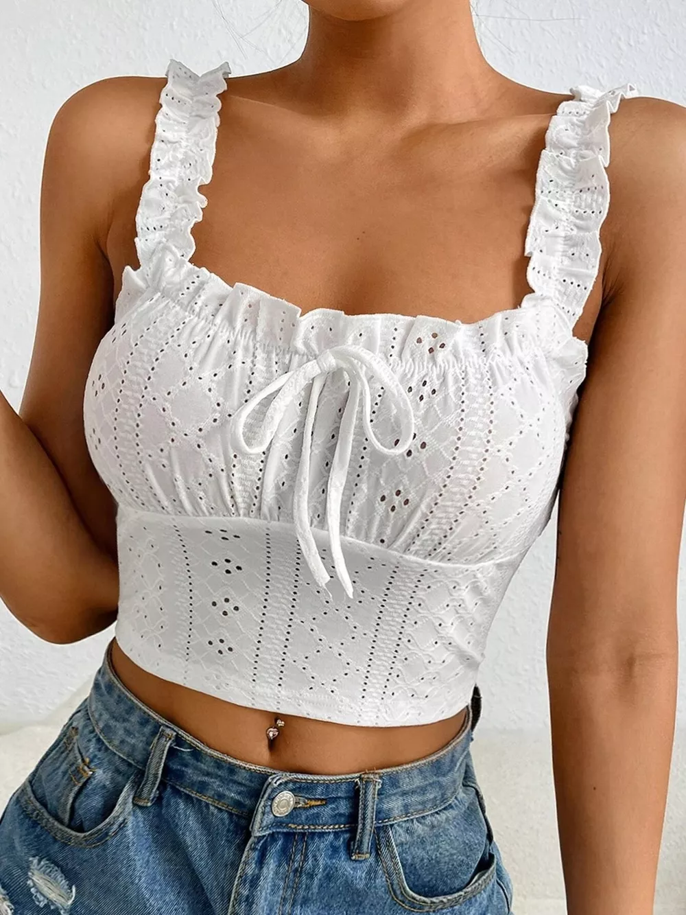 Eyelet Ruffle Strap Tie-Front Tank, image 13