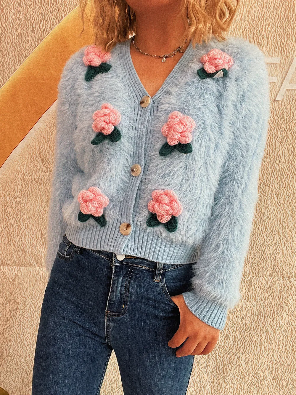 Flower Fuzzy Button-Up Cardigan, image 16