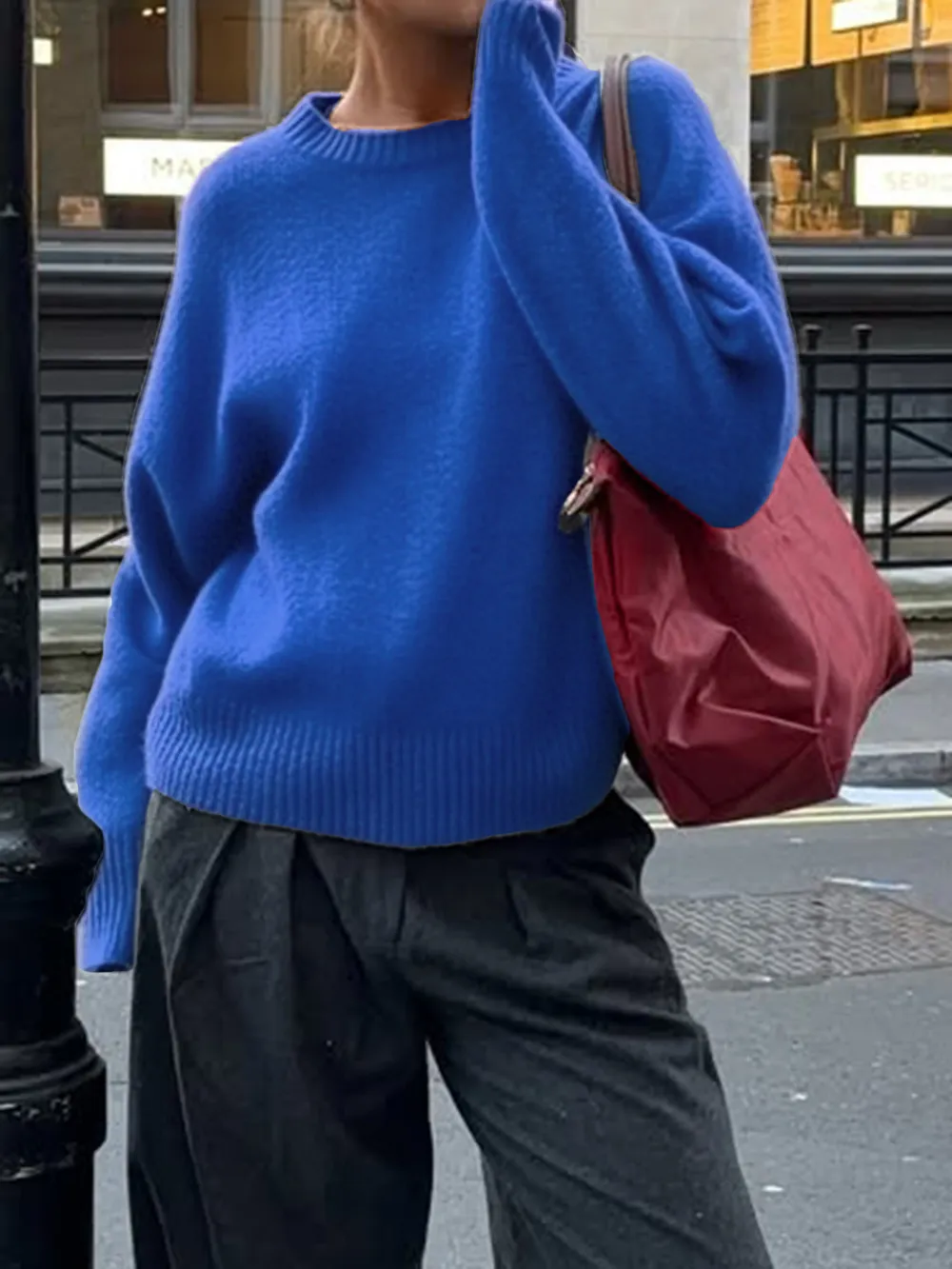 Ribbed Crewneck Drop Shoulder Sweater, image 2
