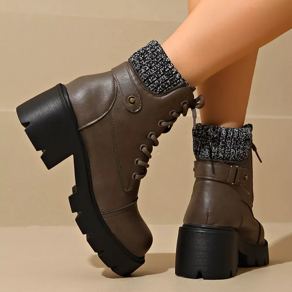 Round Toe Block Heels Boots, image 6