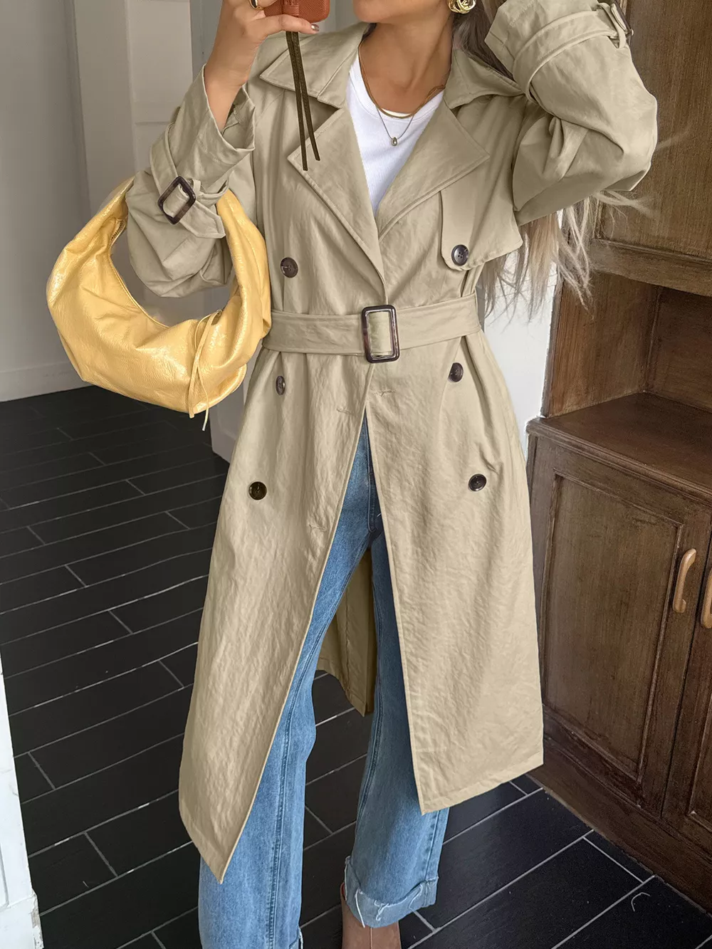 Double-Breasted Belted Trench Coat, image 8