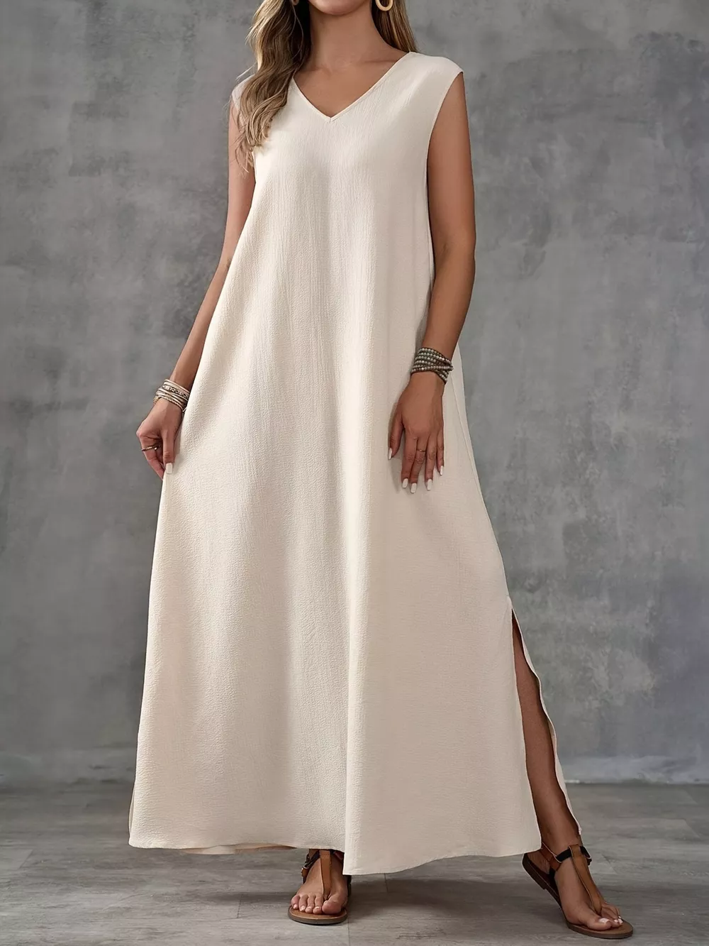 Sleeveless V-Neck Side-Slit Maxi Dress