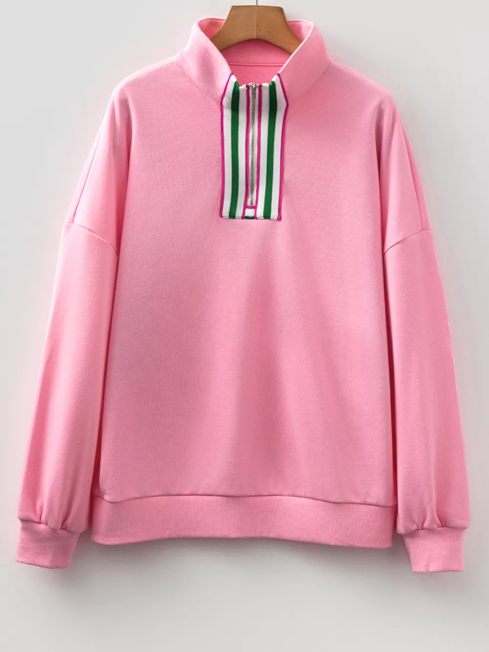 Contrast Striped Patchwork Zip Collar Sweatshirt, image 8