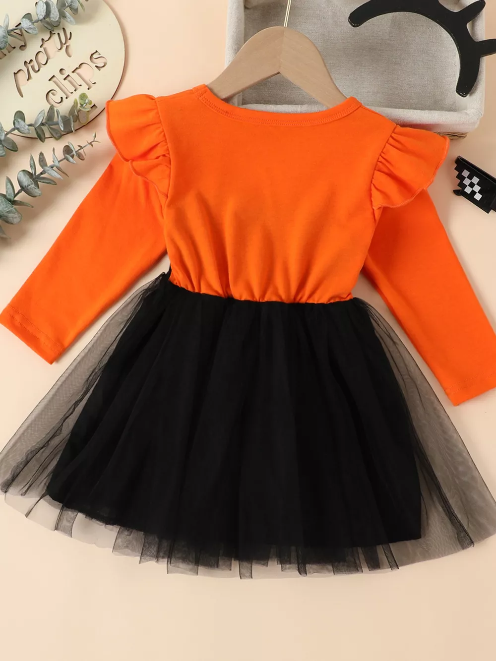Children's Halloween Cat Eye Ruffle Tulle Dress, image 5