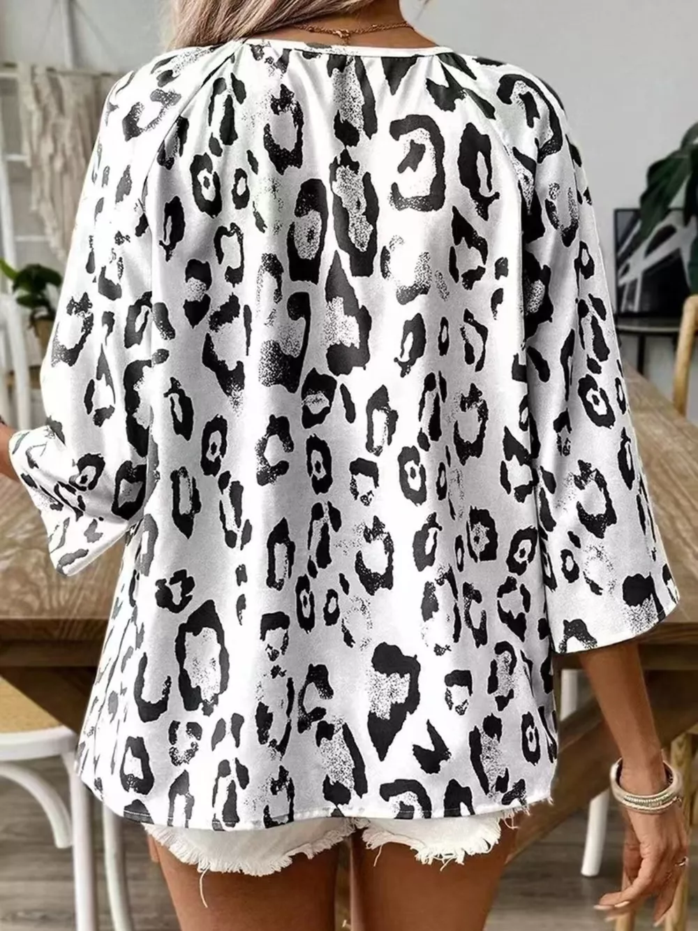 Leopard Print V-Neck Blouse, image 2