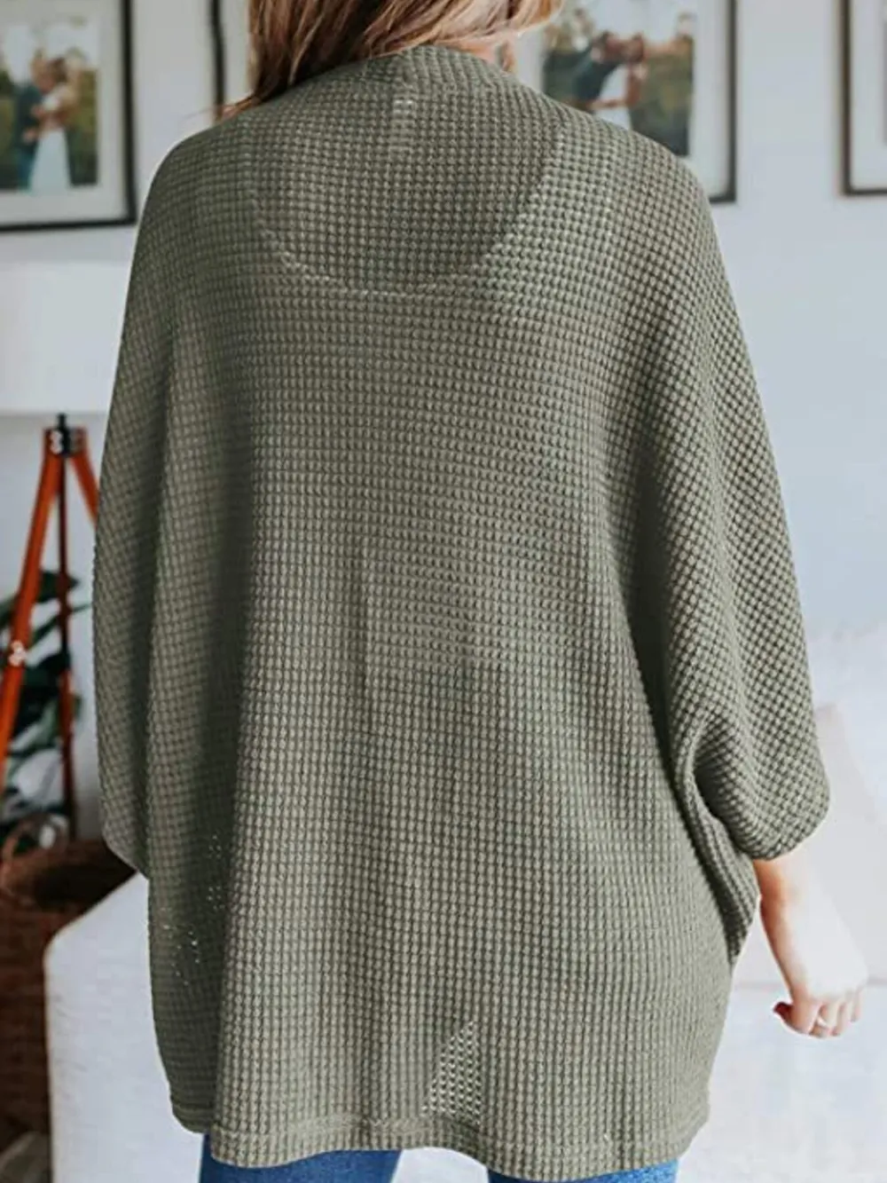 Full Size Open Front Waffle Knit Cardigan Plus Size, image 19
