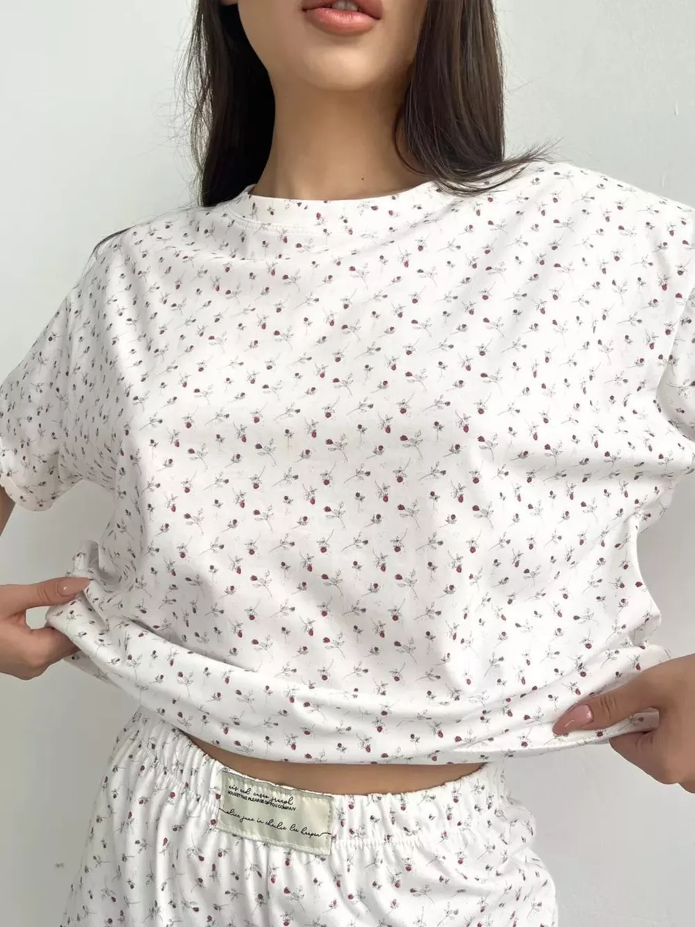 Floral Print Short Sleeve Top and Shorts Lounge Set, image 5
