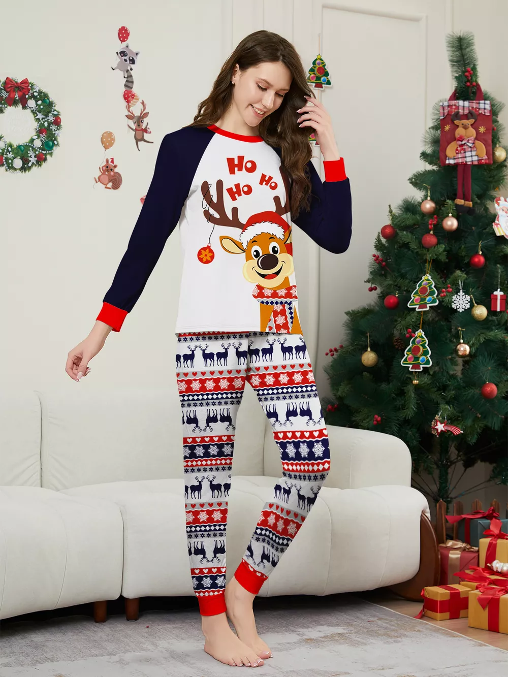 Full Size Christmas Reindeer Print Matching Family Pajama Set Plus Size, image 4