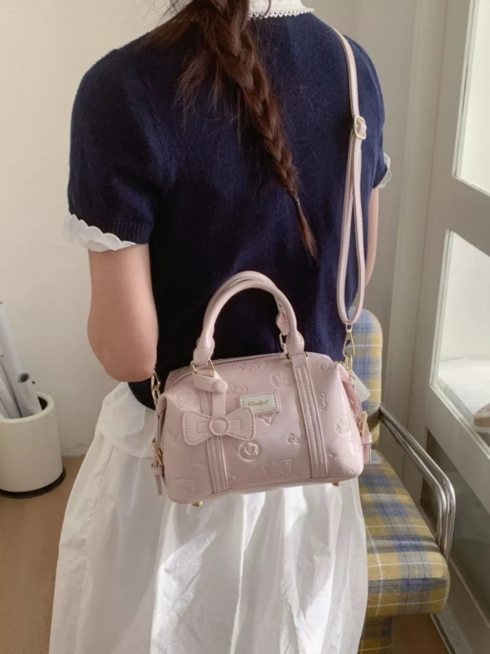 Embossed Pattern Cylinder Crossbody Bag, image 4
