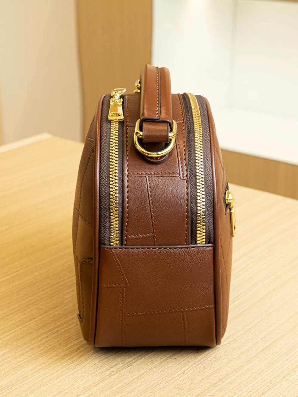 Patchwork Leather Crossbody Bag with Top Handle, image 6