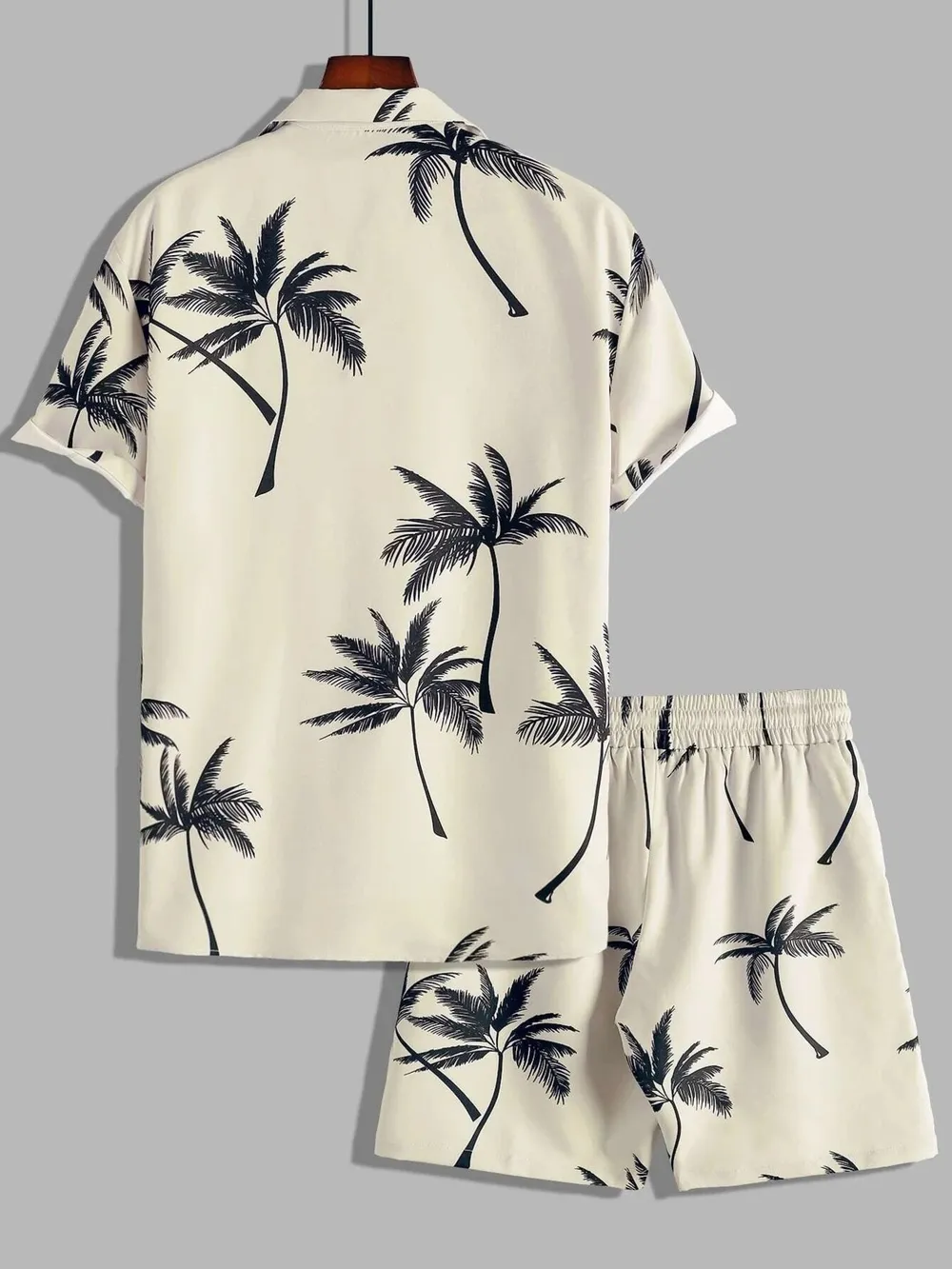 Men's Full Size Palm Print Button Up Shirt and Shorts Set Plus Size, image 6