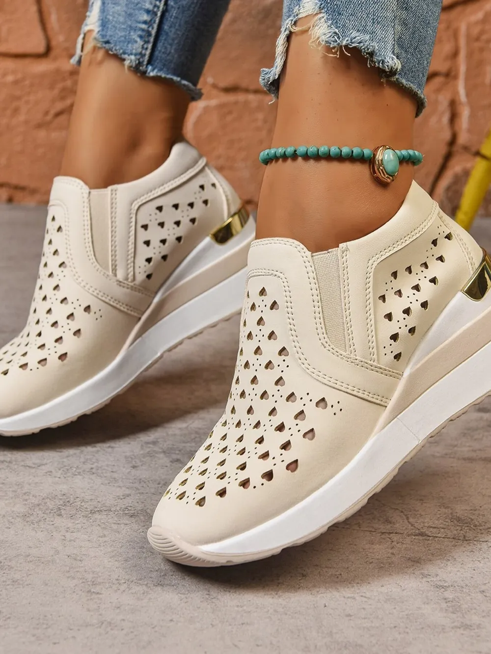 Breathable Cutout Wedge Sneakers, image 8